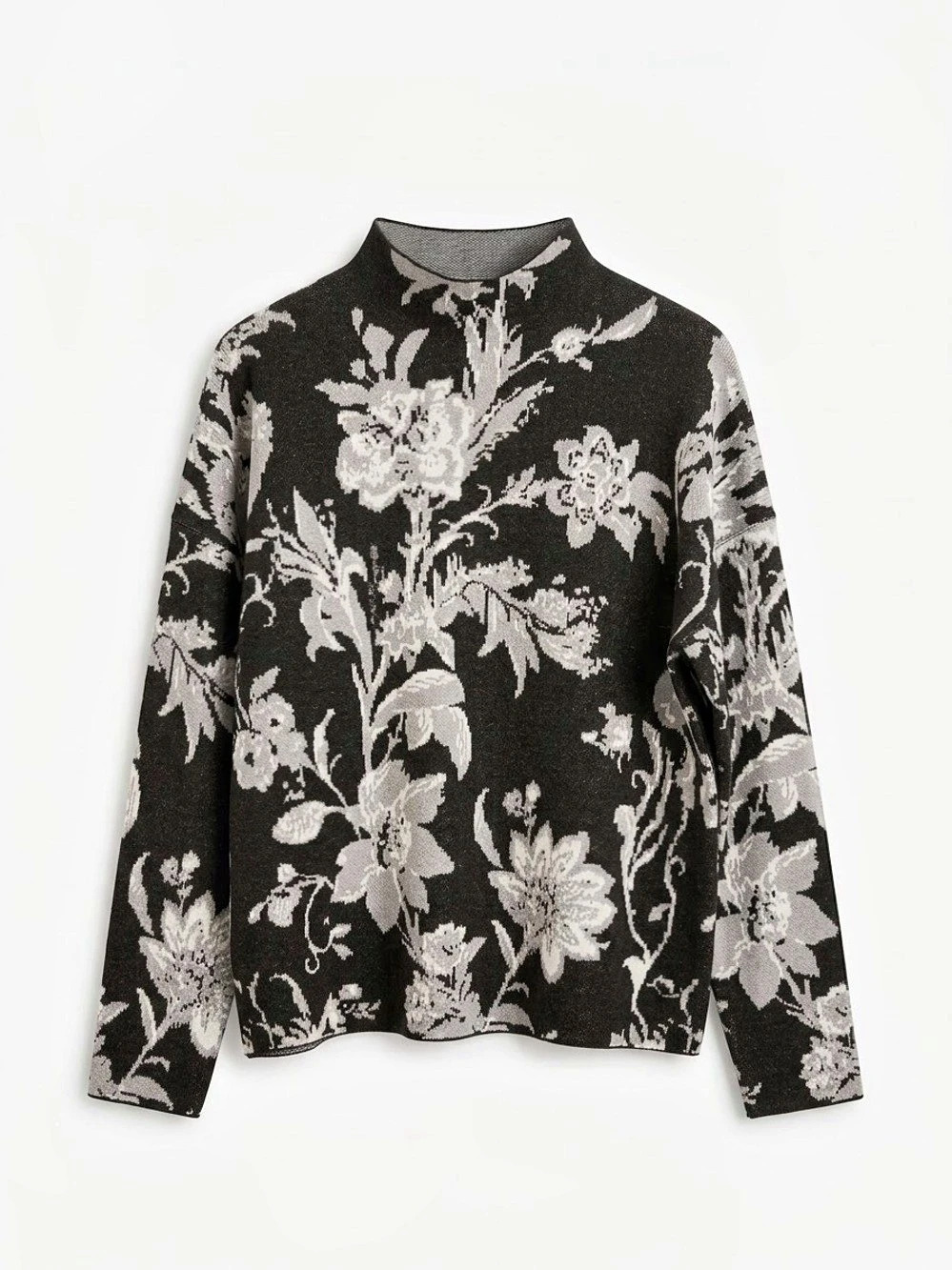 Cynthia Rowley Soft Floral Long Sleeve Sweater Black & White Size XL Like New